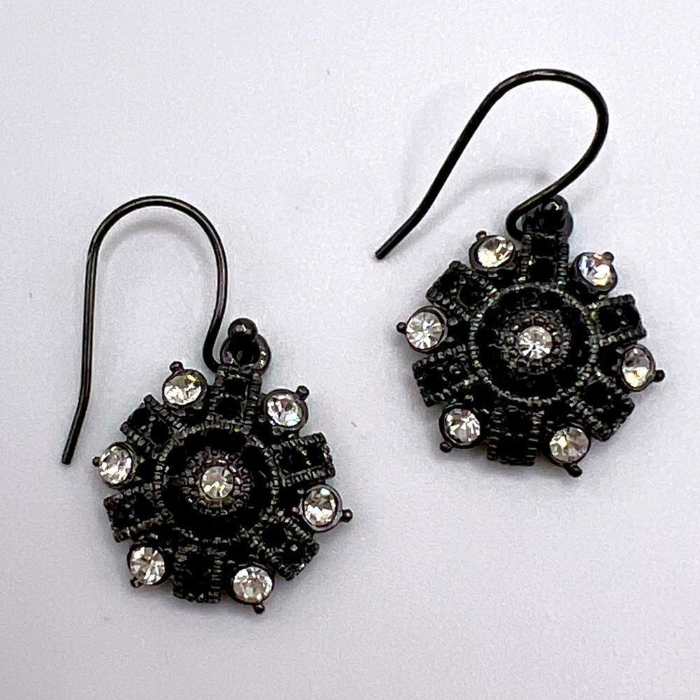 *3/$20* Gunmetal tone dangle earrings with black and clear rhinestones